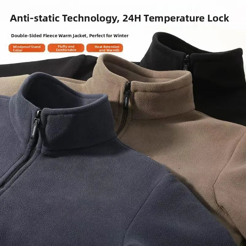 Men's Fleece High-Collar Jacket Taboga Lifestyle, fabric texture