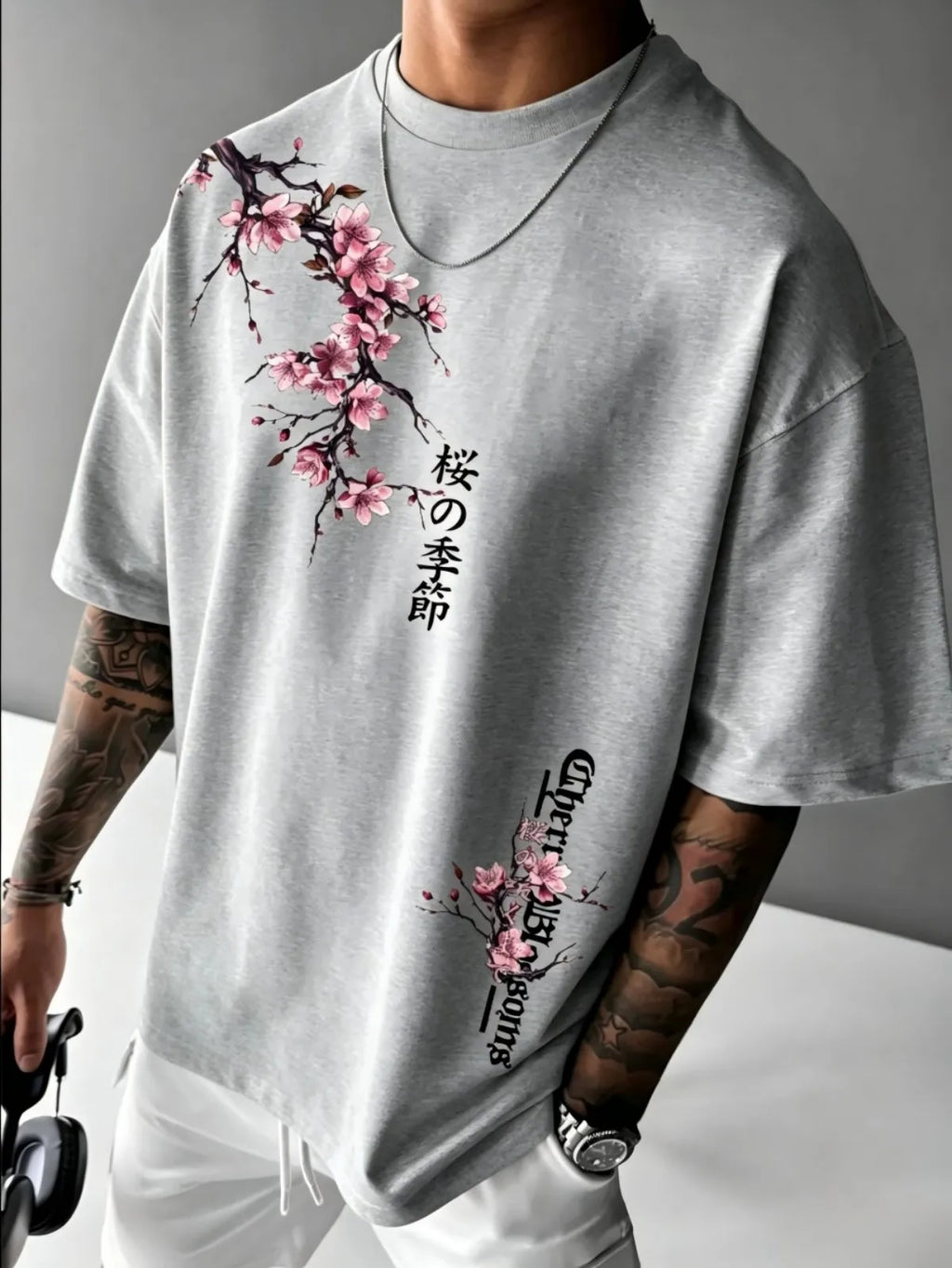 Cherry Blossom Print Tee Taboga Lifestyle, back view