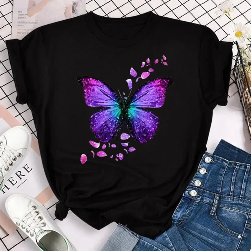 Taboga Butterfly Print Tee Taboga Lifestyle, worn by model