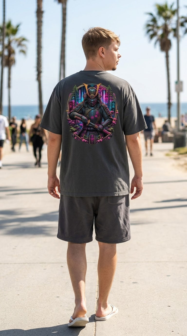 Samurai Faded Oversized Tee Taboga Lifestyle, Los Feliz residential street