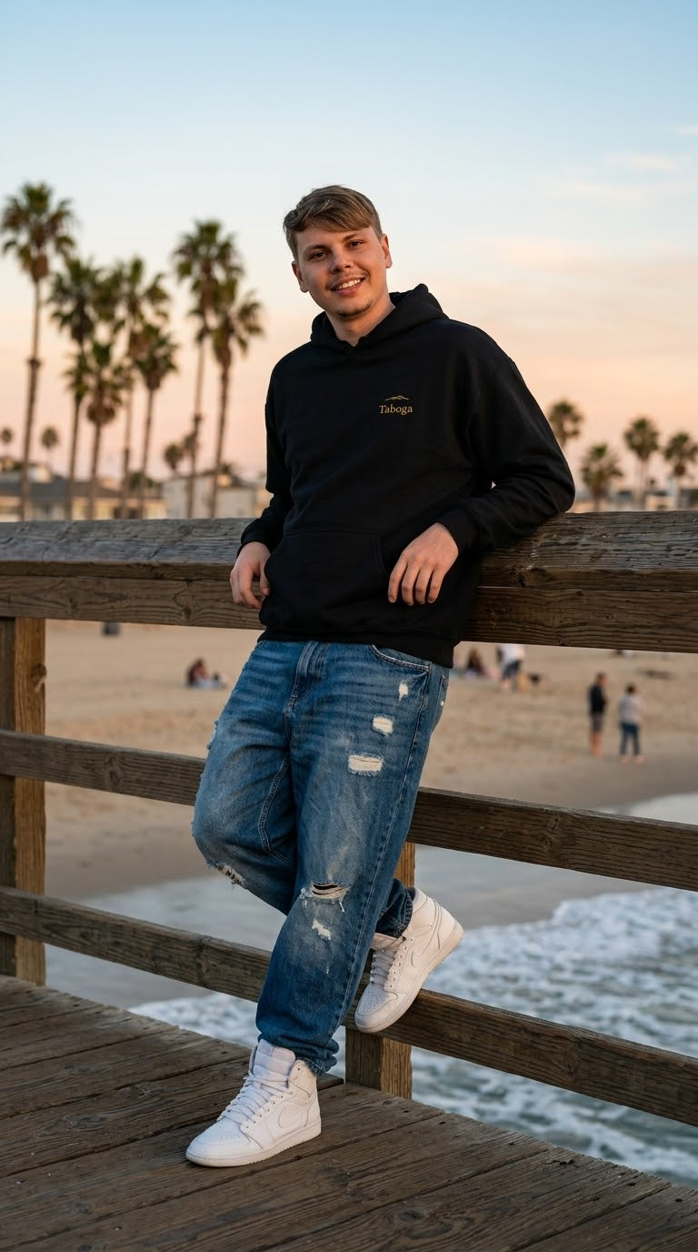 Premium Unisex Sweatshirt Taboga Lifestyle, worn by model